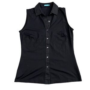 J. McLaughlin Betty Sleeveless Button Down Shirt Black Catalina Cloth Stretch Si